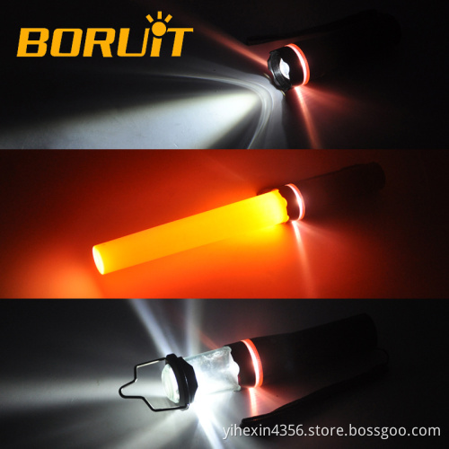 Boruit RJ-0721 Camping Flashlight Traffic Torch Light With Traffic Wand +Camping lampshade